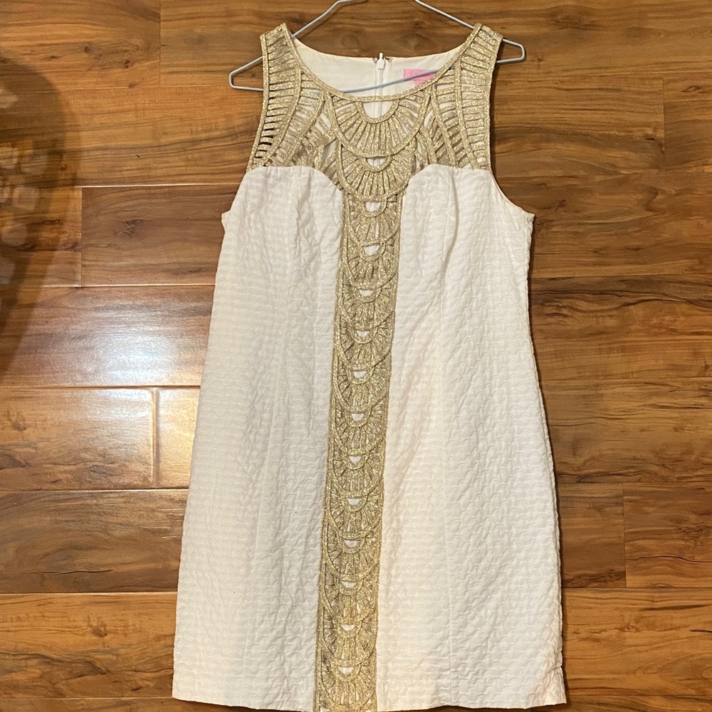 Lilly Pulitzer White and Gold Shift Dress